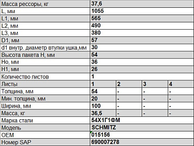 Полурессора для Schmitz, аналог 015156